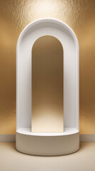 Modern White Product Stand on Glossy Golden Background for Brand Advertising and Commercial Use Realistic 3D Podium for Mockup
