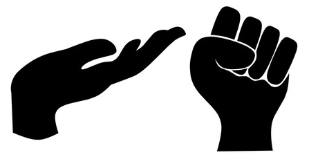 Vector collection of silhouettes of human hands depicting various movements, black on a white background.sqeas a graphic design element, Illustration in svg format. isolated white background