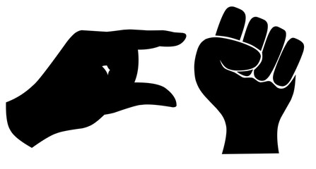 Vector collection of silhouettes of human hands depicting various movements, black on a white background.sqeas a graphic design element, Illustration in svg format. isolated white background