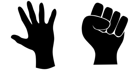 Vector collection of silhouettes of human hands depicting various movements, black on a white background.sqeas a graphic design element, Illustration in svg format. isolated white background