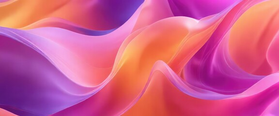 Fototapeta premium Abstract background of wavy translucent shape in pink orange and purple hues, colors, shades, pastel