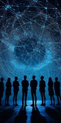 Silhouetted Figures Against a Background of Digital Network Connections
