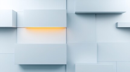 Warm light illuminates subtly textured white geometric shapes. AI Generated