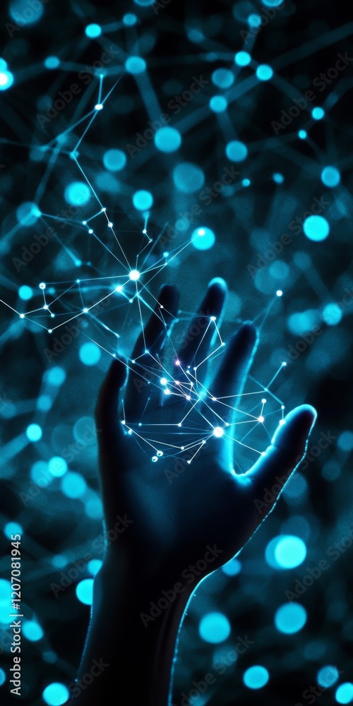 Poster digital interaction with neural connections and data points visual