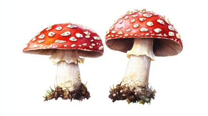 Two Red and White Mushrooms