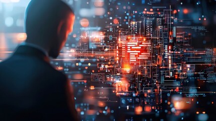 Fototapeta premium Cybersecurity alert abstract glowing lines indicating a cyber breach digital workspace infographic style futuristic environment close view data protection concept