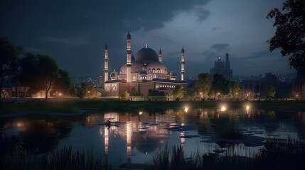 Mosque by the Water at Night