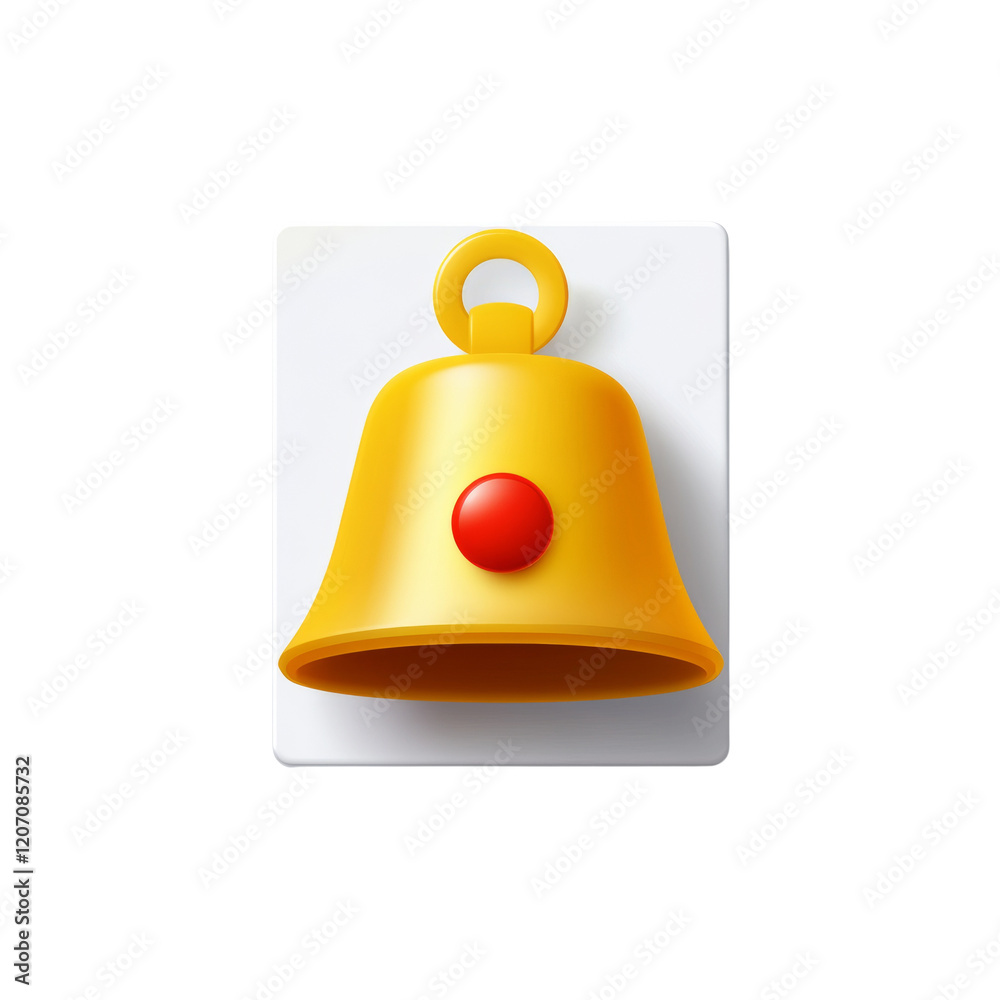 Aufkleber A three dimensional rendering of a golden bell icon with a red button situated on a white square.