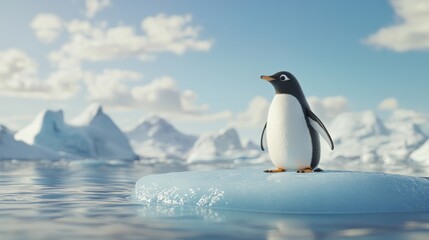Fototapeta premium Cute Penguin on Iceberg in Antarctica
