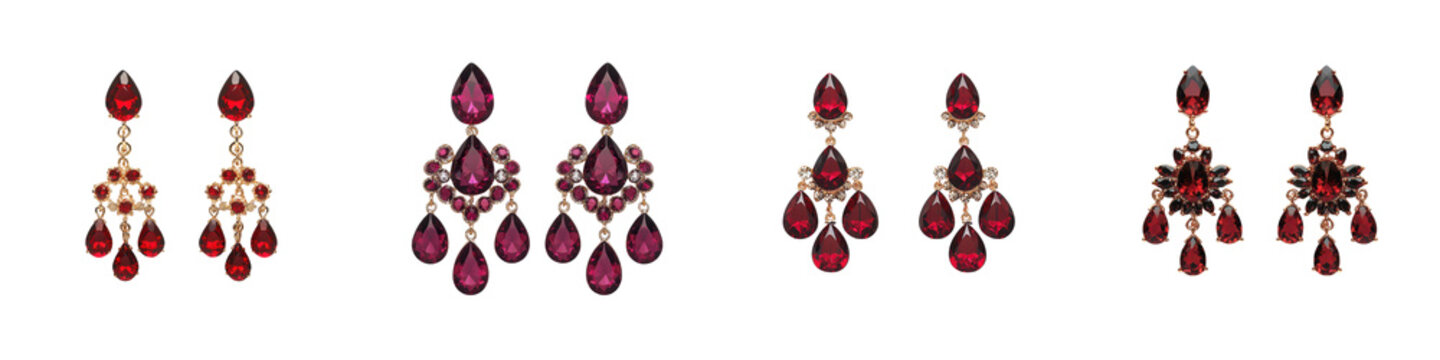 Exquisite set of luxurious ruby red crystal chandelier earrings perfect for adding a touch of opulent elegance and sophisticated glamour to any fashionable outfit or formal occasion