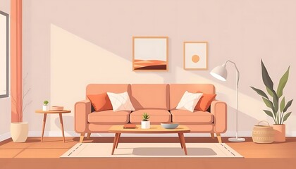 Modern Living Room Design Cozy Peach Sofa Decor