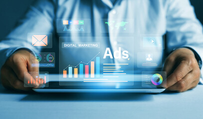 Online advertising ,digital marketing and ad on internet to targeted customers. Ads dashboard...