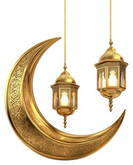 PNG Golden crescent moon decoration lantern islamic.