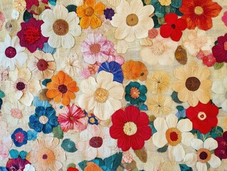 Vibrant embroidered floral textile with colorful flower pattern - obrazy, fototapety, plakaty