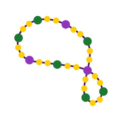 Mardi Gras Beads Necklace Accessory Symbol. Traditional holiday fashion decoration with green purple yellow colors. Isolated vector illustration