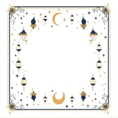 Elegant Golden and Blue Lanterns with Stars and Moon Frame