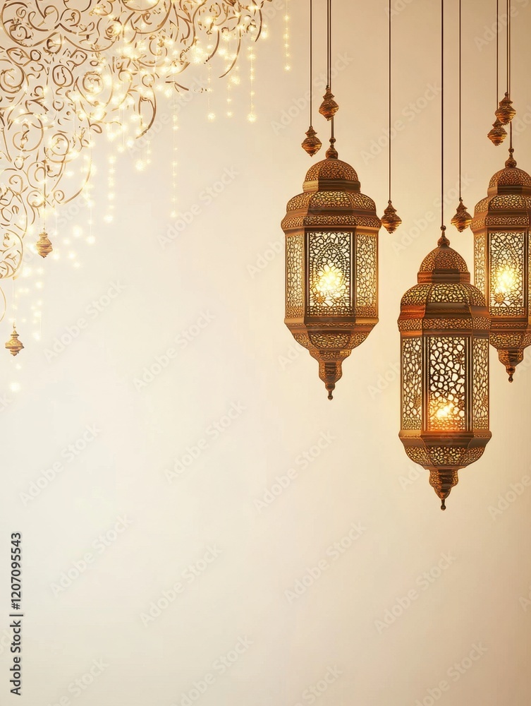 Poster elegant ornate lanterns with sparkling lights festive background