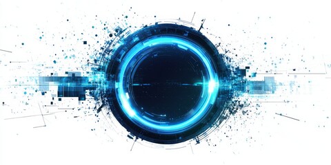 Abstract blue glowing circle digital technology background.