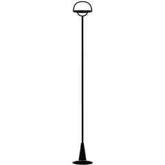 A vector silhouette of a modern floor lamp featuring a sleek, 