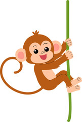 playful little monkey holding on a vine illustration © AnotaiSi