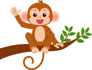 playful little monkey sitting on a branch and greeting illustration © AnotaiSi