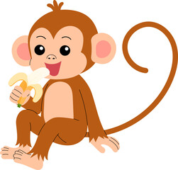 playful little monkey eating banana illustration © AnotaiSi