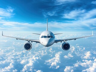 Fototapeta premium Airplane Flying Above Cloudscape Stunning Blue Sky View