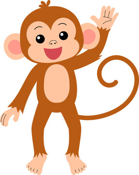 playful little monkey raising hand to greeting illustration