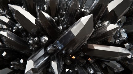 Close-up view of a cluster of black and gray crystals