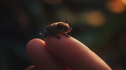 Obraz premium Tiny Bat on a Finger