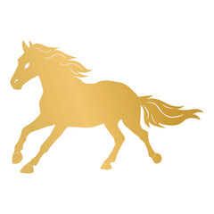 Vector prancing golden horse silhouette. New year animal symbol. Chinese zodiac horse symbol. Horse character