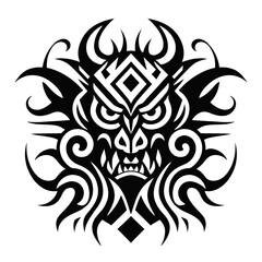 Tribal Devil Head with Black and White Ornamental Design