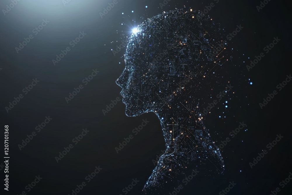 Poster Silhouette of AI Chip Concept in Dark Background with Sparkles