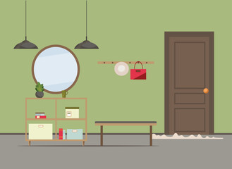 iving room interior with furniture, TV, table, window, wardrobe,shelves with books and home flowers, floor lamp. flat cartoon vector illustration
