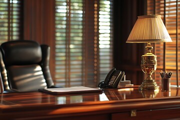 Obraz premium Luxurious Office Desk with Elegant Lamp