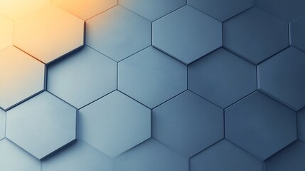 Naklejka premium Warm light illuminates textured hexagonal pattern background. AI Generated