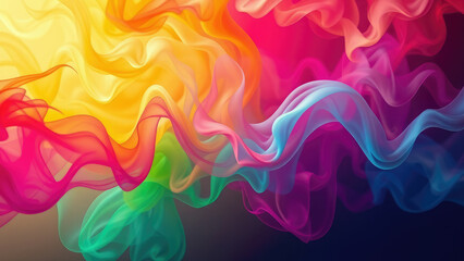 Fototapeta premium Abstract swirling smoke waves dynamic flow red yellow green blue colors, psychedelic art, color gradient