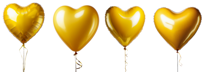 Four shiny golden heart balloons perfect for celebrations and joyful occasions.