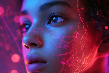 Fototapeta premium Futuristic Portrait Showcasing AI-Driven Concepts and Vivid Colors