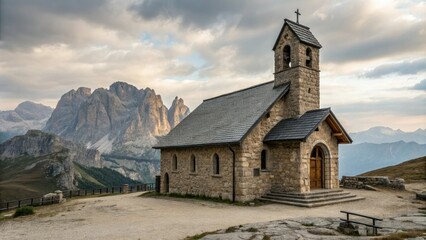 Chapel of St Zyprian in Italian Dolomites - stone chapel architecture, Italian Dolomites, religious building, stone building, mountain chapel