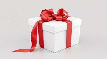 Classic white gift box with red ribbon and bow, celebration, white, Christmas, present, holiday