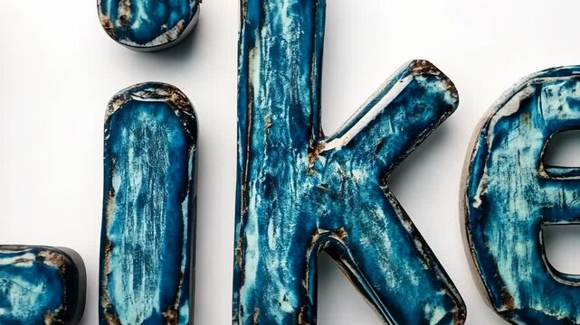 The word "like" is written in blue letters on a white background. The letters are made of blue clay and appear to be a type of sculpture