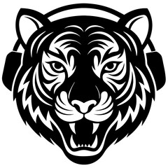 Tiger head with headphones vector art illustration