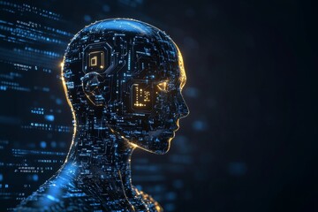 Obraz premium A computer generated image of a human face with a blue background