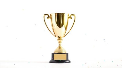Beautiful Trophy on White Background with Rainbow Accents, bright colors, minimalist chic, elegant display