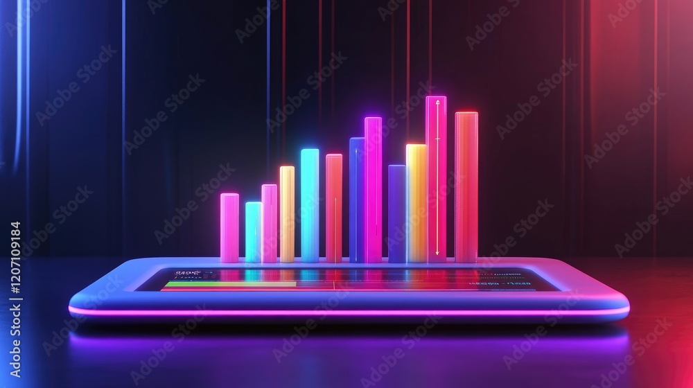 Poster a d bar graph displayed on a sleek digital dashboard, showing financial performance metrics with vib