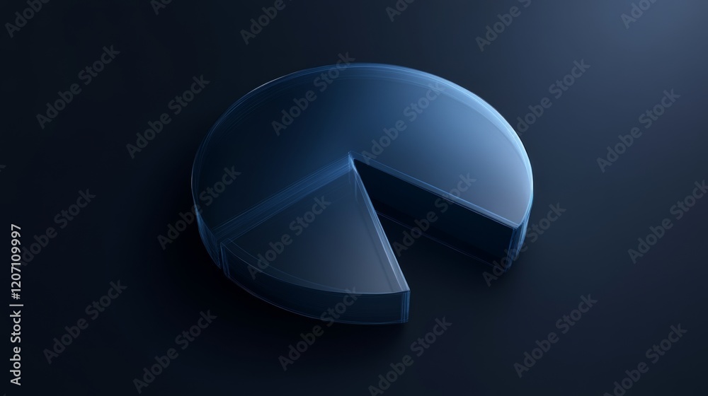 Aufkleber an abstract financial pie chart with transparent slices in shades of blue and gray, on a dark gradie