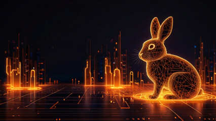 spark lighting easter bunny with digital city network design art , unique copy space for ester day egg hunting rabbit with modern technology and festive combination