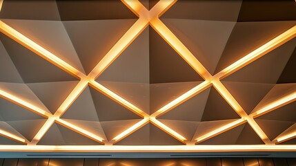 A modern ceiling with triangular patterns and indirect lighting. stock photo --ar 16:9 --style raw --v 6 Job ID: 3b3c0e07-19b8-4810-8bfe-58d149a7050e