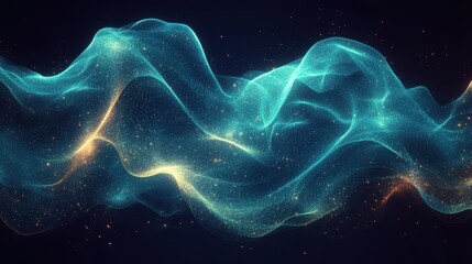 Wave background with glowing green and blue abstract hues